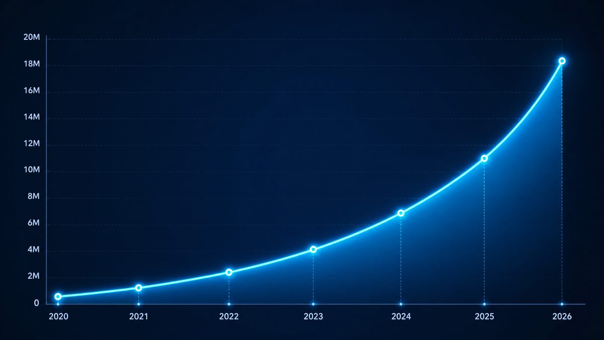 成人视频在线观看用户增长数据图表,展示2020-2026年注册用户从50万增长至1800万的趋势
